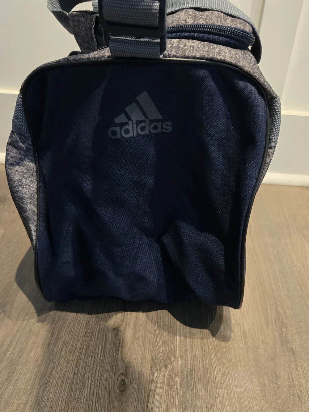 Adidas Duffle Gym Bag Travel Carry All Gray Blue Shoulder Strap Logo